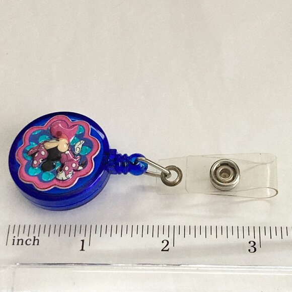 Disney Minnie Mouse Charm ID Badge Holder Lanyard Retractable Reel Pink Dots - Picture 5 of 5